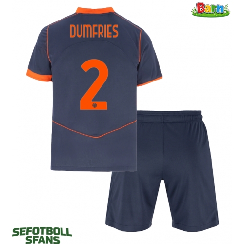 Inter Milan Denzel Dumfries #2 Tredjeställ Barn 2025-26 Kortärmad (+ Korta byxor)